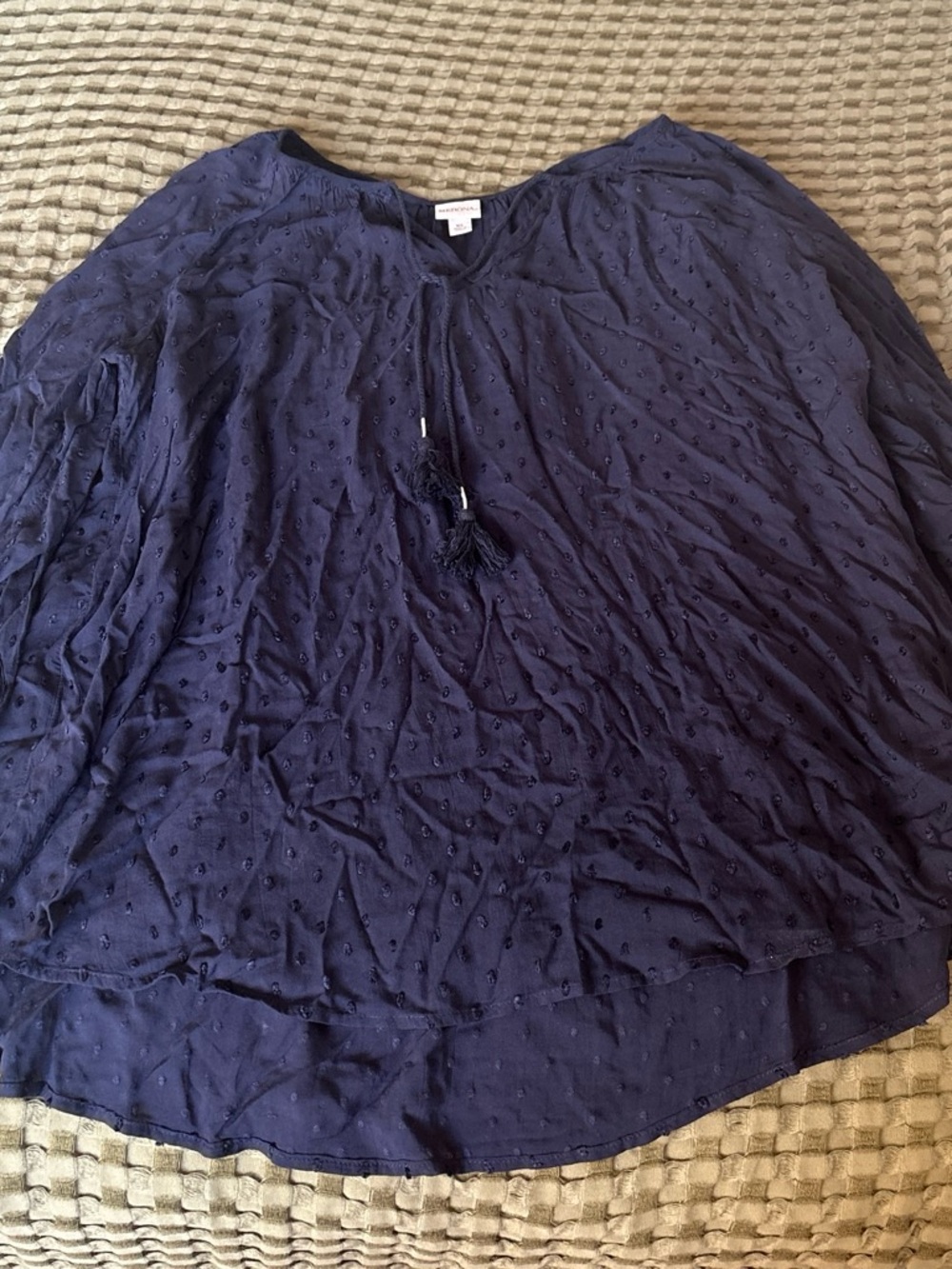 Merona Navy Blue Textured Tassel Peasant Blouse